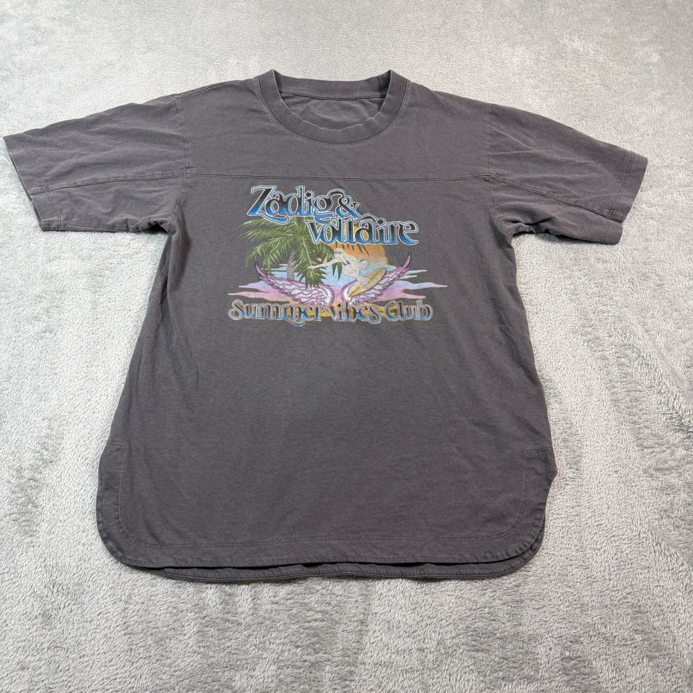 Zadig‎ & Voltaire Summer Vibes Club Shirt Women Small Gray Graphic Crewneck